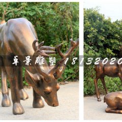 仿銅小鹿雕塑，玻璃鋼動物