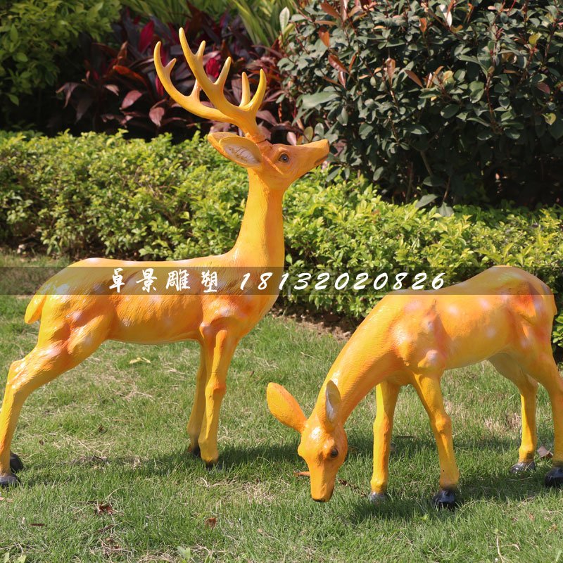 公園動物雕塑,玻璃鋼梅花鹿雕塑