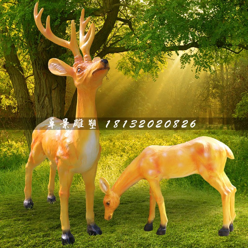 公園梅花鹿雕塑,玻璃鋼動物