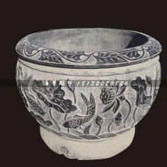 青石荷花魚水缸，仿古石魚缸
