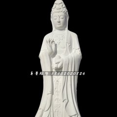 漢白玉觀世音雕塑，立式觀音雕像
