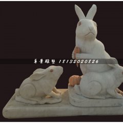 小白兔吃胡蘿卜石雕，公園動(dòng)物石雕
