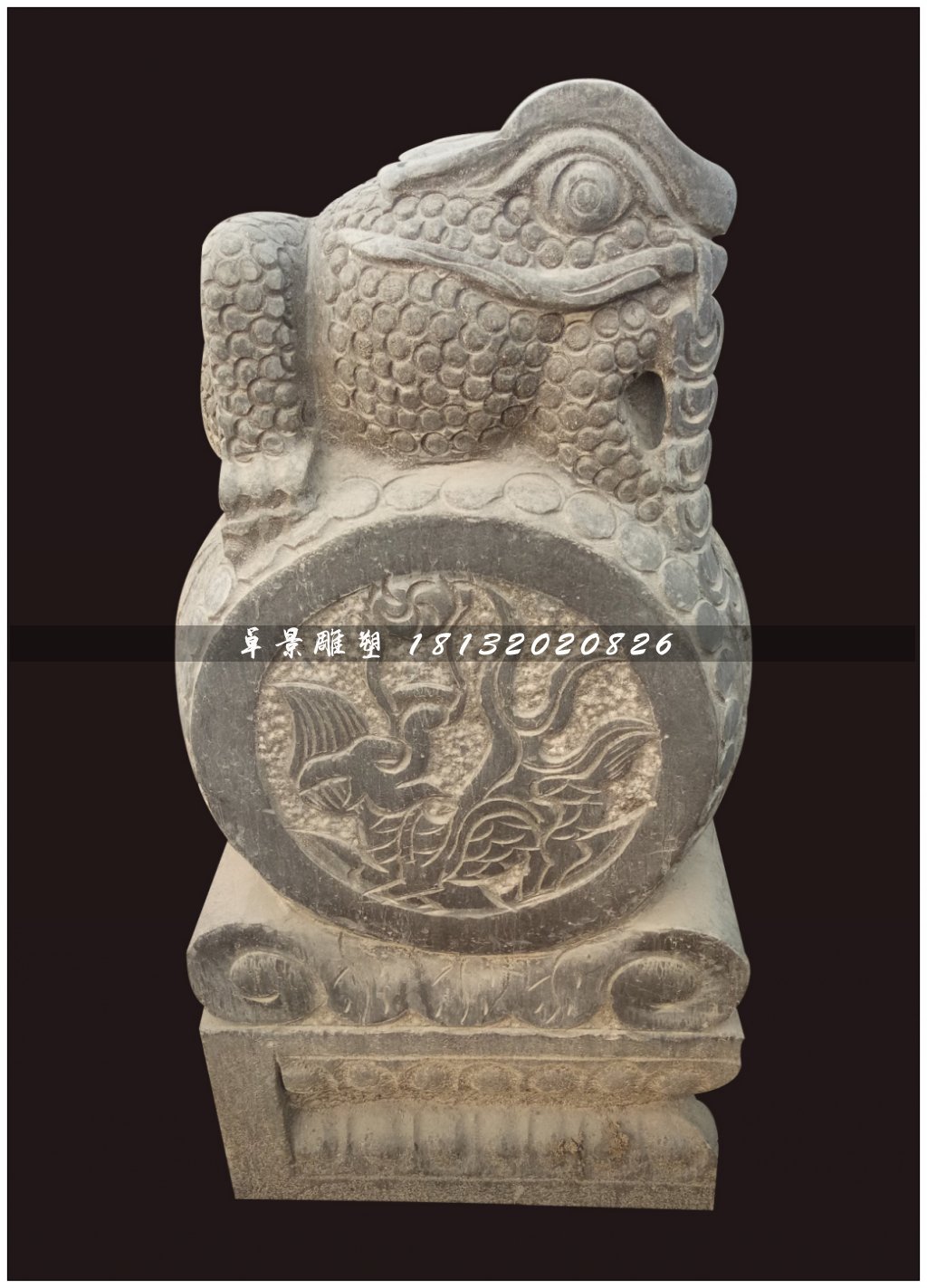 青石抱鼓石，金蟾門墩雕塑 (2)