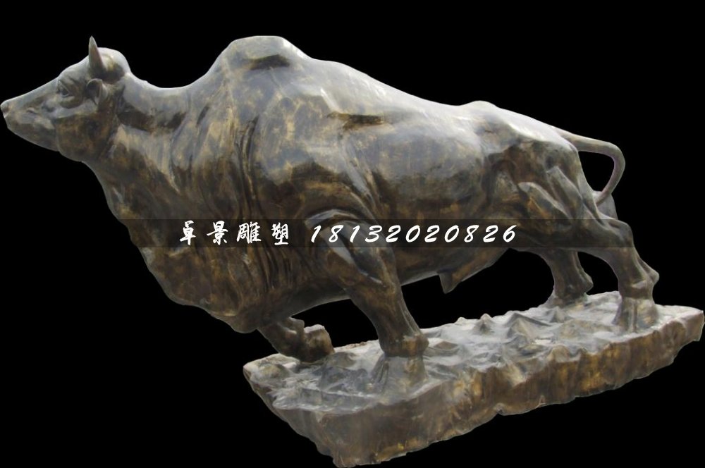 開(kāi)荒牛雕塑，玻璃鋼仿銅牛雕塑 (2)