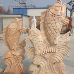 噴泉魚石雕，晚霞紅魚石雕