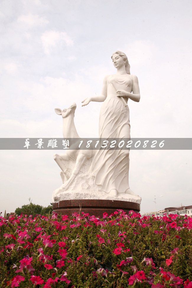 鹿與美女石雕,漢白玉公園石雕