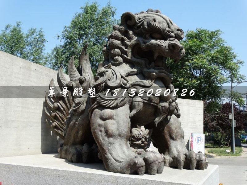 大型銅獅子，戲球獅銅雕 (2)
