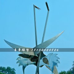 抽象仙鶴雕塑，不銹鋼抽象動物