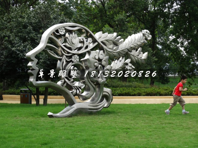 不銹鋼美女頭像雕塑，公園景觀雕塑