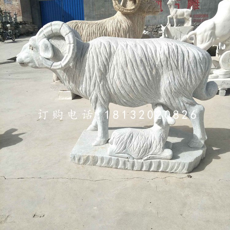 羊羔跪乳石雕,漢白玉動物雕塑