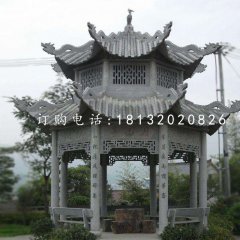 八角涼亭石雕，青石涼亭雕塑