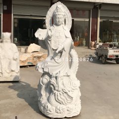 踩龍觀音石雕，漢白玉觀音