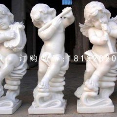 吹拉彈唱小天使石雕，漢白玉小天使