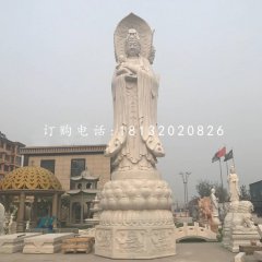 大型三面觀音石雕，漢白玉佛像