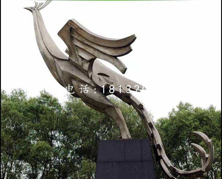 不銹鋼鳳凰，公園抽象動物雕塑