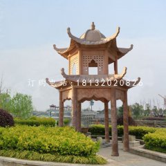 公園石亭子，晚霞紅雙層涼亭