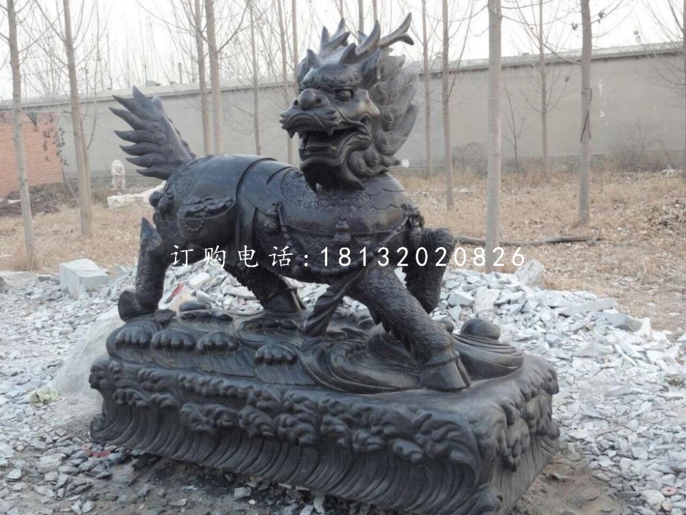 招財麒麟石雕,青石神獸