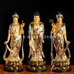 貼金佛像銅雕，西方三圣銅雕