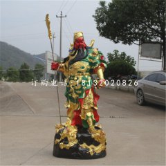 玻璃鋼彩繪關(guān)公，拿刀關(guān)公刀雕塑