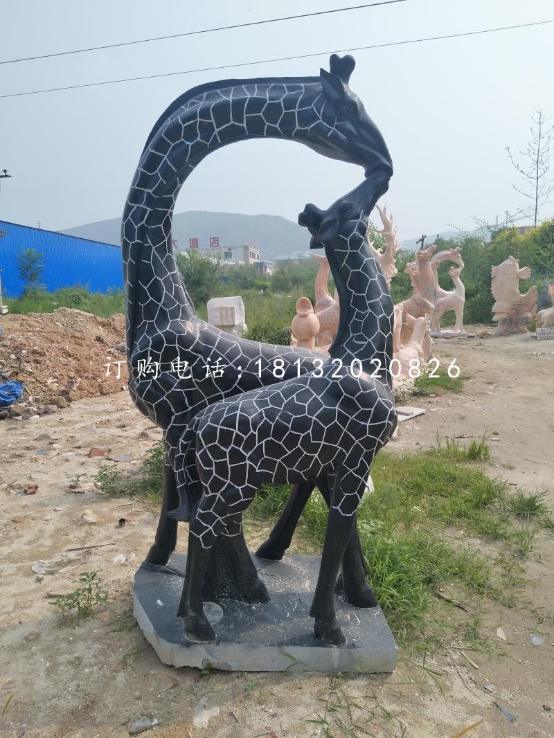 親嘴鹿石雕,青石動(dòng)物雕塑