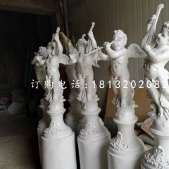 玻璃鋼吹拉彈唱雕塑，四小天使雕塑