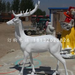 玻璃鋼白色小鹿雕塑，公園動(dòng)物雕塑