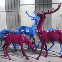 馴鹿雕塑，玻璃鋼彩色鹿雕塑