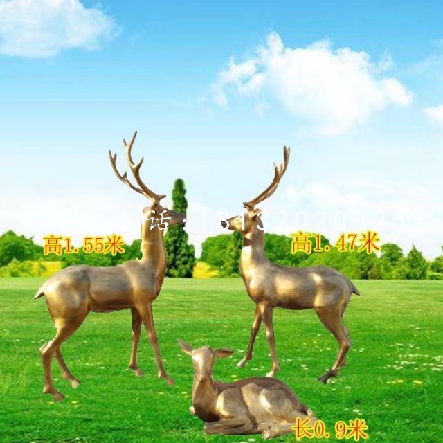 玻璃鋼仿銅小鹿，小鹿一家雕塑