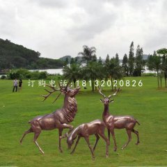 玻璃鋼仿銅馴鹿雕塑，公園動(dòng)物雕塑