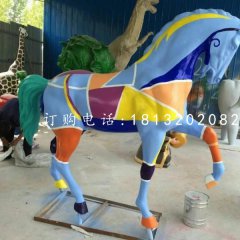 玻璃鋼彩繪馬雕塑，公園動(dòng)物雕塑