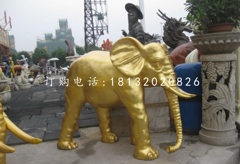 玻璃鋼金色大象雕塑，動(dòng)物雕塑