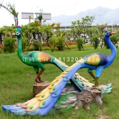 彩繪孔雀雕塑，玻璃鋼動(dòng)物雕塑