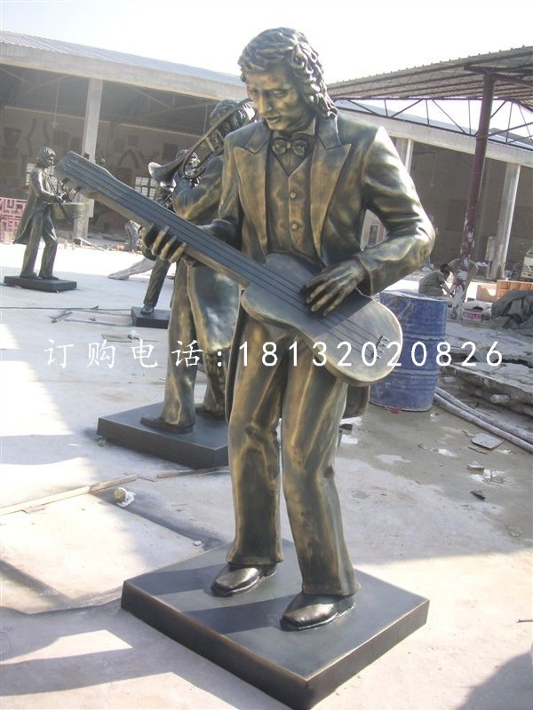 彈吉他雕塑，玻璃鋼仿銅音樂家