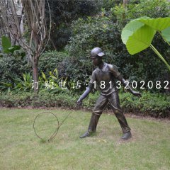 推鐵圈雕塑，小品銅雕