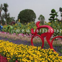 抽象人物騎車(chē)子雕塑，不銹鋼景觀雕塑