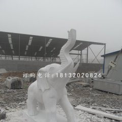 漢白玉大象，象鼻向上大象石雕