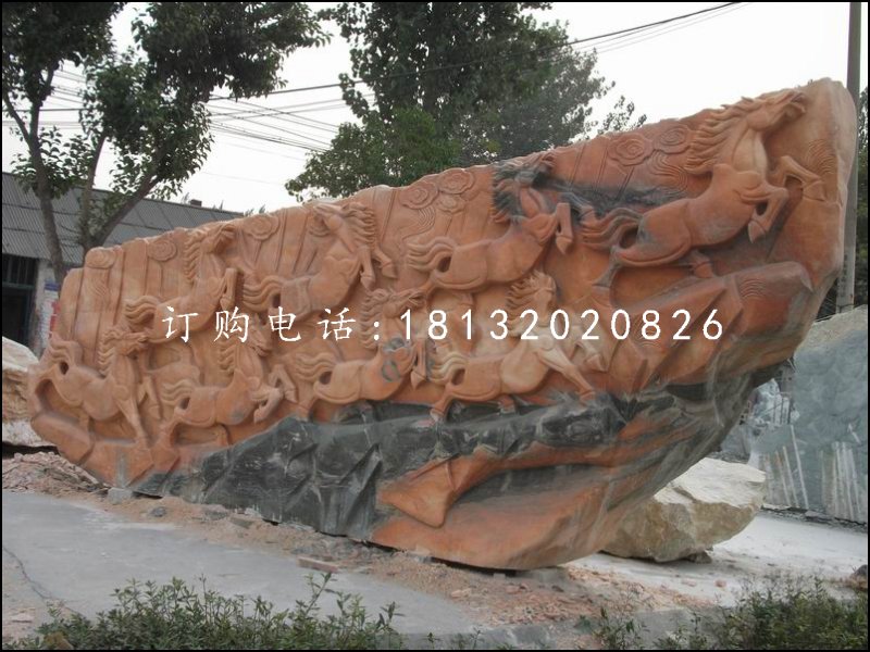 八駿圖石浮雕，廣場(chǎng)石浮雕