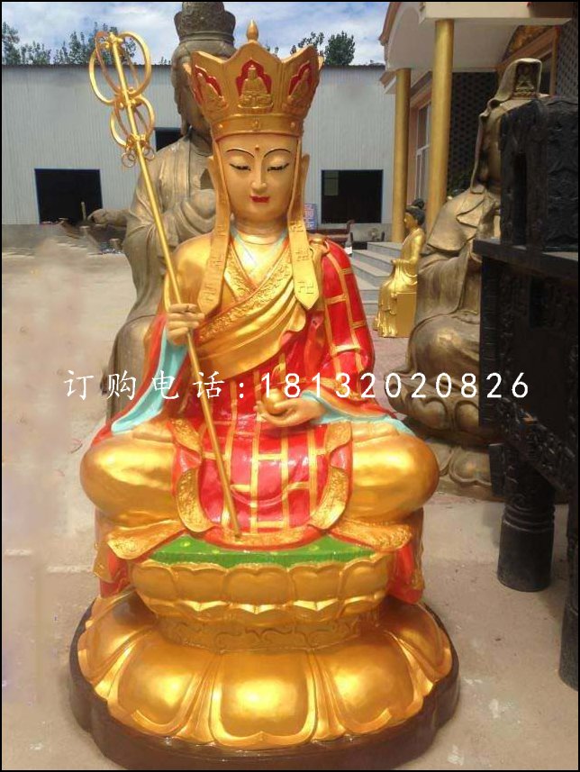 銅雕彩繪地藏王,坐式佛像雕塑