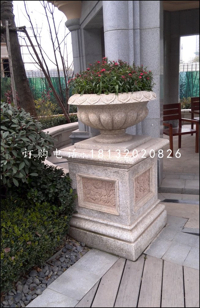 歐式花盆雕塑，花缽石雕