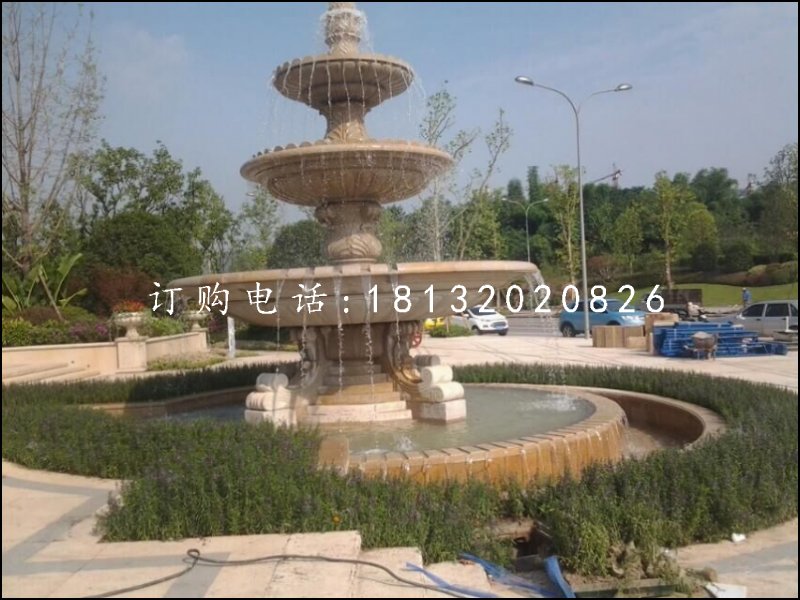 歐式噴泉石雕，晚霞紅景觀石雕