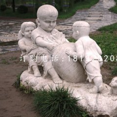 小孩拔蘿卜石雕，公園小品石雕
