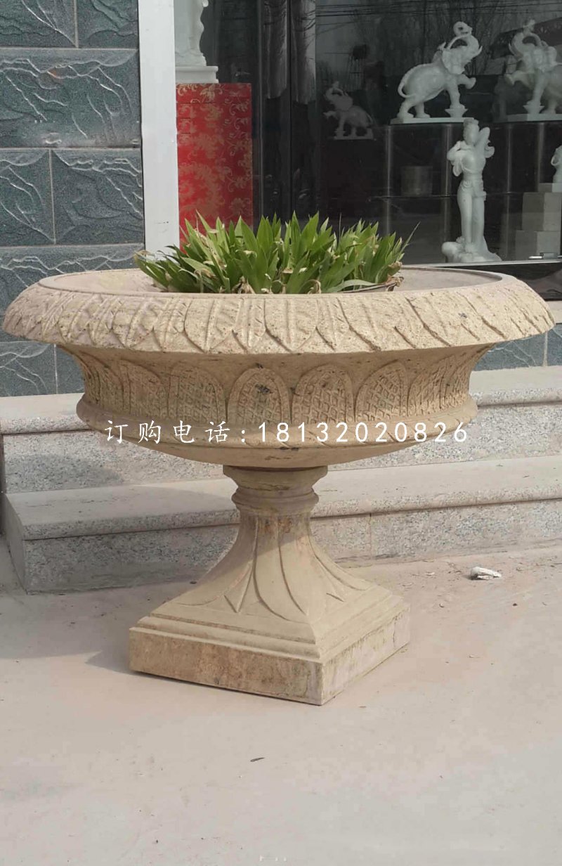 砂巖花盆雕塑,公園景觀石雕