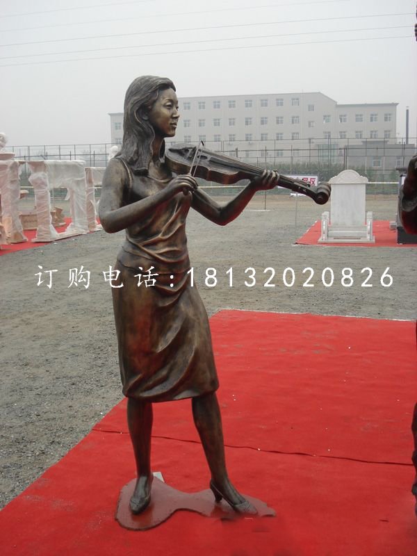 拉小提琴銅雕,公園人物銅雕
