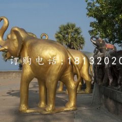 玻璃鋼金色大象，廣場動物雕塑