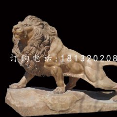 非洲獅石雕，晚霞紅動物雕塑