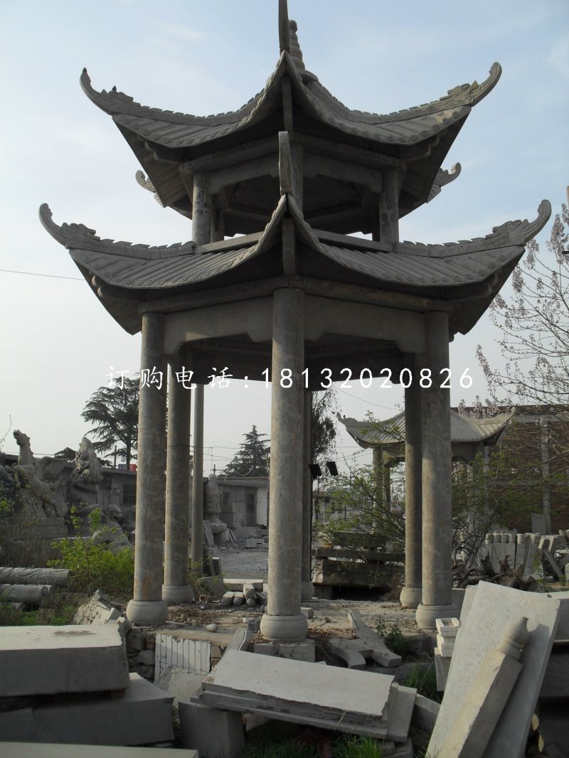 六角涼亭,青石涼亭雕塑