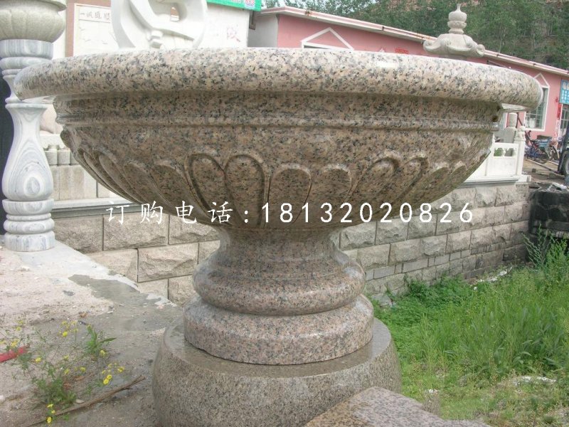 花崗巖花盆雕塑,石雕花缽
