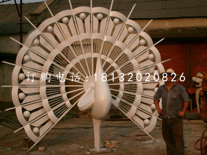 不銹鋼孔雀開屏雕塑，不銹鋼抽象動物雕塑