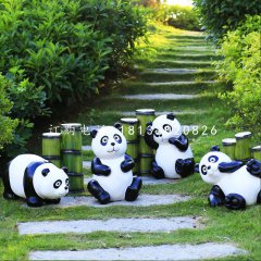 吃竹子的熊貓雕塑，玻璃鋼仿真動物雕塑