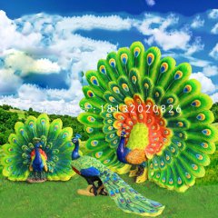 開(kāi)屏的孔雀雕塑，玻璃鋼仿真動(dòng)物